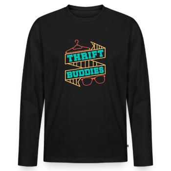 Thrift Shopper Thrift Buddies Thrift Store - Men's Premium Organic Long Sleeve Shirt - black - Front - Nico (187cm)