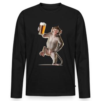 Affe Bier - Männer Premium Bio Langarmshirt - Schwarz - Vorne - Nico (187cm)