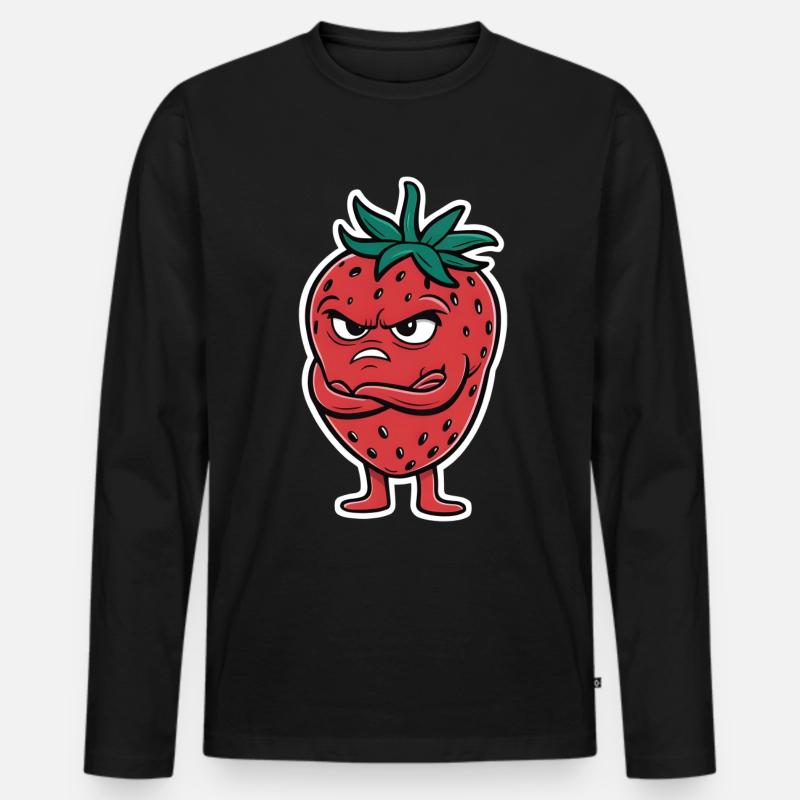 Erdbeere - Männer Premium Bio Langarmshirt - Schwarz