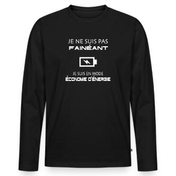 Je suis pas fainéant je suis en économie d'énergie - T-shirt manches longues Premium bio Homme - noir - Devant - Nico (187cm)