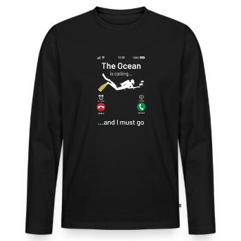 L’océan appelle la plongée - T-shirt manches longues Premium bio Homme - noir - Devant - Nico (187cm)