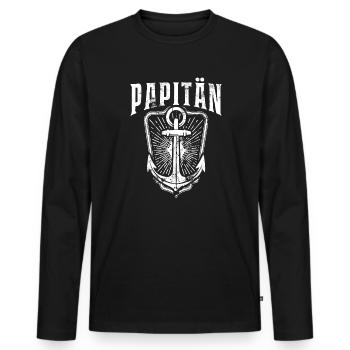 PAPITÄN - Anker - Vater - Papa - Geschenkidee - Männer Premium Bio Langarmshirt - Schwarz - Vorne - Nico (187cm)