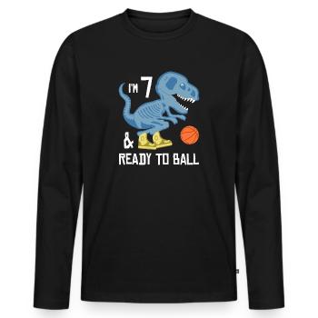 Birthday 7 years old dinosaur with basketball - Men's Premium Organic Long Sleeve Shirt - black - Front - Nico (187cm)