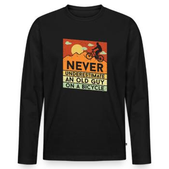Never Underestimate an Old Guy on a Bicycle - Männer Premium Bio Langarmshirt - Schwarz - Vorne - Nico (187cm)