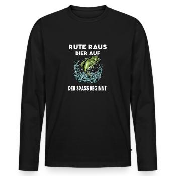 Rute raus Bier auf der Spass beginnt Angeln Angler - Männer Premium Bio Langarmshirt - Schwarz - Vorne - Nico (187cm)