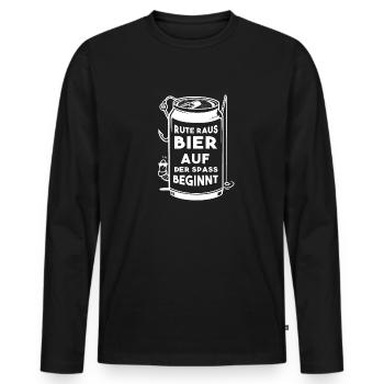 Rute raus Bier auf der Spass beginnt Angeln Angler - Männer Premium Bio Langarmshirt - Schwarz - Vorne - Nico (187cm)