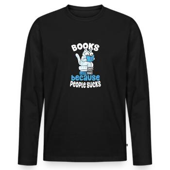 Books because People Sucks Cat Lover - Männer Premium Bio Langarmshirt - Schwarz - Vorne - Nico (187cm)