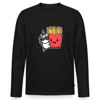 Pommes Frites Pommes Liebhaber Einhorn mit Pommes - Männer Premium Bio Langarmshirt - Schwarz - Vorne - Nico (187cm)