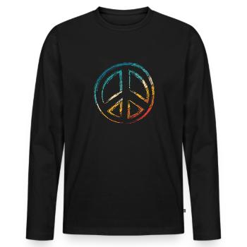 Friedenszeichen - Peace Frieden - Männer Premium Bio Langarmshirt - Schwarz - Vorne - Nico (187cm)