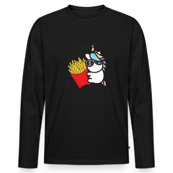 Pommes Frites Pommes Liebhaber Einhorn mit Pommes - Männer Premium Bio Langarmshirt - Schwarz - Vorne - Nico (187cm)