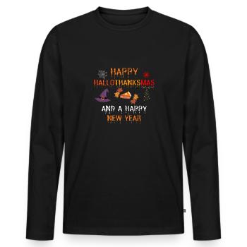 Happy Hallothanksmas and a Happy New Year - Men's Premium Organic Long Sleeve Shirt - black - Front - Nico (187cm)