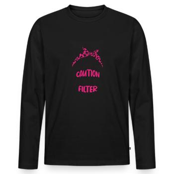 Attention je n’ai pas de filtre Pas de maquillage Désordonné Bun - T-shirt manches longues Premium bio Homme - noir - Devant - Nico (187cm)