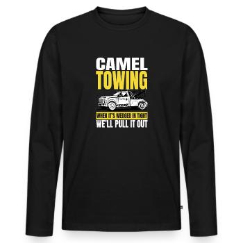 Tow Truck Camel Towing when it's wedged in tight - Men's Premium Organic Long Sleeve Shirt - black - Front - Nico (187cm)