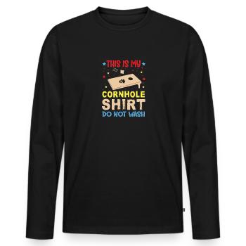 This is my Cornhole Shirt do not wash - Männer Premium Bio Langarmshirt - Schwarz - Vorne - Nico (187cm)