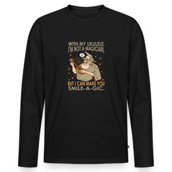Avec mon ukulélé, je ne suis pas un magicien, mais je peux - T-shirt manches longues Premium bio Homme - noir - Devant - Nico (187cm)