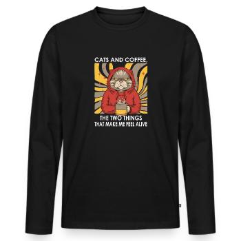 Les chats et le café, les deux choses qui me font ressentir - T-shirt manches longues Premium bio Homme - noir - Devant - Nico (187cm)