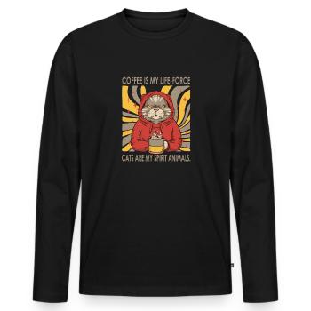 Les chats et le café, les deux choses qui me font ressentir - T-shirt manches longues Premium bio Homme - noir - Devant - Nico (187cm)