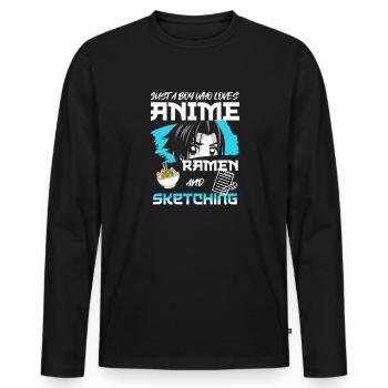 Juste un garçon qui aime les ramen d’anime et les croquis - T-shirt manches longues Premium bio Homme - noir - Devant - Nico (187cm)