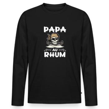 Papa Au Rhum Pirate Cadeau de la Fête des Pères - T-shirt manches longues Premium bio Homme - noir - Devant - Nico (187cm)