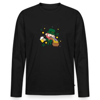 Ireland leprechaun puking rainbow Saint Patrick's Day - Men's Premium Organic Long Sleeve Shirt - black - Front - Nico (187cm)