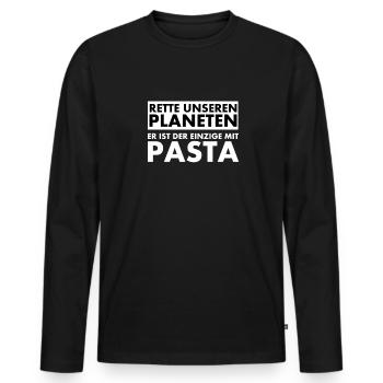 Rette unseren Planeten. Er ist der Einzige mit... - Männer Premium Bio Langarmshirt - Schwarz - Vorne - Nico (187cm)