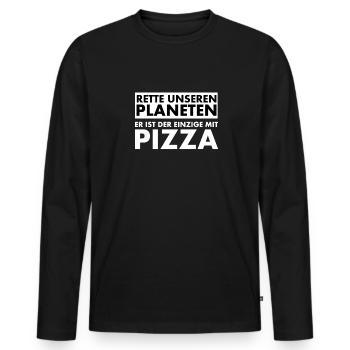 Rette unseren Planeten. Er ist der Einzige mit... - Männer Premium Bio Langarmshirt - Schwarz - Vorne - Nico (187cm)