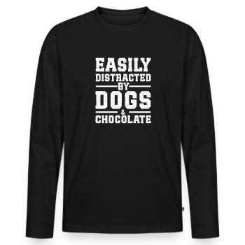 Facilement distrait par les chiens et le chocolat - T-shirt manches longues Premium bio Homme - noir - Devant - Nico (187cm)