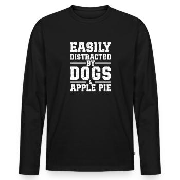 Facilement distrait par les chiens et la tarte aux pommes - T-shirt manches longues Premium bio Homme - noir - Devant - Nico (187cm)