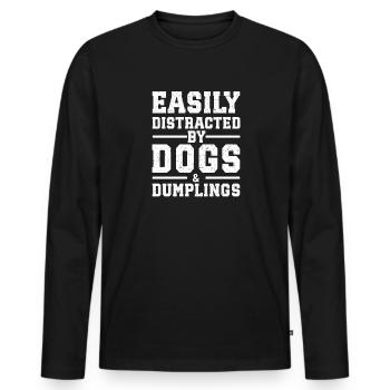 Easily Distracted By Dogs & Dumplings - Männer Premium Bio Langarmshirt - Schwarz - Vorne - Nico (187cm)