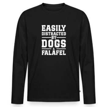 Facilement distrait par les chiens et les falafels - T-shirt manches longues Premium bio Homme - noir - Devant - Nico (187cm)