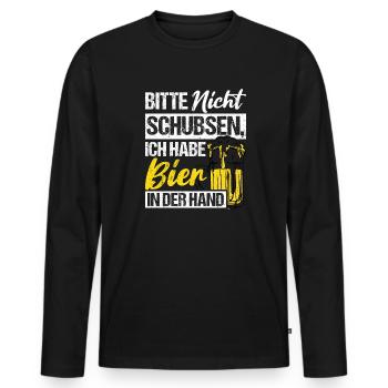 Please don't push I've got beer in my hand - Men's Premium Organic Long Sleeve Shirt - black - Front - Nico (187cm)