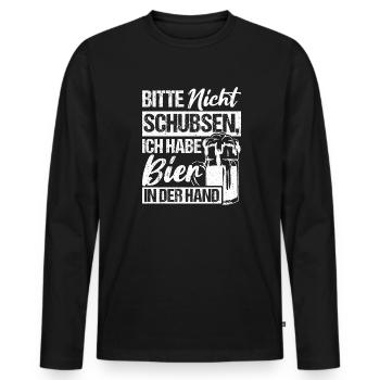Please don't push I've got beer in my hand hop - Men's Premium Organic Long Sleeve Shirt - black - Front - Nico (187cm)