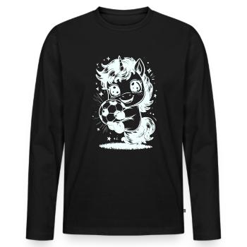 süsses Einhorn mit Fussball - Männer Premium Bio Langarmshirt - Schwarz - Vorne - Nico (187cm)
