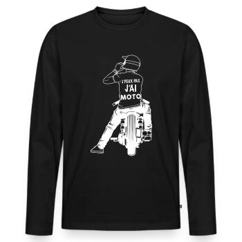 Motard humour. Je peux pas j'ai moto - T-shirt manches longues Premium bio Homme - noir - Devant - Nico (187cm)