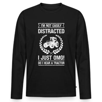 Ich bin nicht leicht abzulenken Ich höre nur einen - Männer Premium Bio Langarmshirt - Schwarz - Vorne - Nico (187cm)