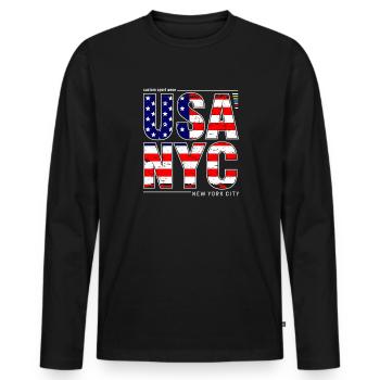 USA NYC New York City American Flag I Love NY - Men's Premium Organic Long Sleeve Shirt - black - Front - Nico (187cm)