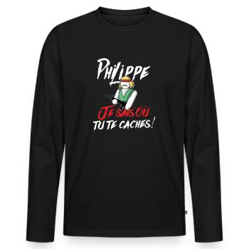 Philippe Où Tu Te Caches - T-shirt manches longues Premium bio Homme - noir - Devant - Nico (187cm)