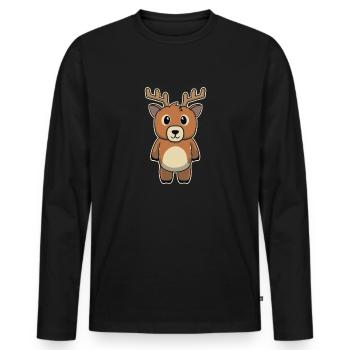 Mignon, animal, bébé, cerf, renne, cerf - T-shirt manches longues Premium bio Homme - noir - Devant - Nico (187cm)