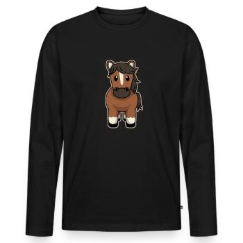 Süßes Tier Baby Pferdchen Braunes Pferd Fohlen - Männer Premium Bio Langarmshirt - Schwarz - Vorne - Nico (187cm)