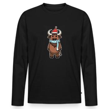 Süßes Tier Baby Bison - Männer Premium Bio Langarmshirt - Schwarz - Vorne - Nico (187cm)