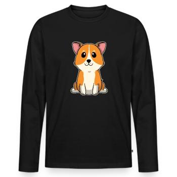 Mignon animal bébé chiens chiot corgi - T-shirt manches longues Premium bio Homme - noir - Devant - Nico (187cm)