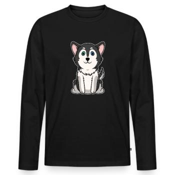 Süßes Tier Baby Hunde Welpe Siberischer Husky - Männer Premium Bio Langarmshirt - Schwarz - Vorne - Nico (187cm)