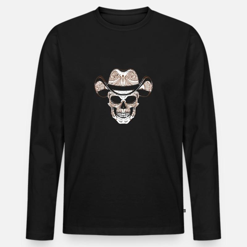 Totenkopf Western - Männer Premium Bio Langarmshirt - Schwarz