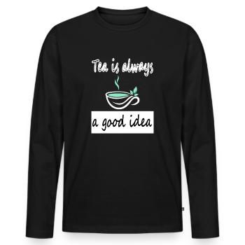 Tee trinken Tee Trinker Geschenk Tasse grüner Tee - Männer Premium Bio Langarmshirt - Schwarz - Vorne - Nico (187cm)