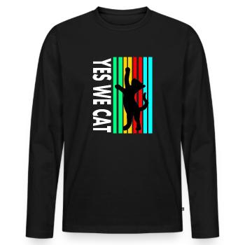 Chat Chat Ami Chat Visage Pet Cadeau - T-shirt manches longues Premium bio Homme - noir - Devant - Nico (187cm)