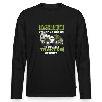 Entschuldigung dass ich zu spät bin Traktor - Männer Premium Bio Langarmshirt - Schwarz - Vorne - Nico (187cm)