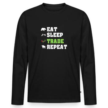 Manger Sleep Trade Trader répétitif Trader Traden - T-shirt manches longues Premium bio Homme - noir - Devant - Nico (187cm)