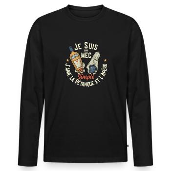 Marseille Pastis Apero Petanque - T-shirt manches longues Premium bio Homme - noir - Devant - Nico (187cm)