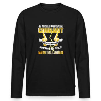 Humoristique Électricien Gardien du Courant - T-shirt manches longues Premium bio Homme - noir - Devant - Nico (187cm)