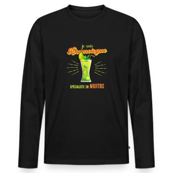 Rhumologue Humour Rhum Mojitos - T-shirt manches longues Premium bio Homme - noir - Devant - Nico (187cm)